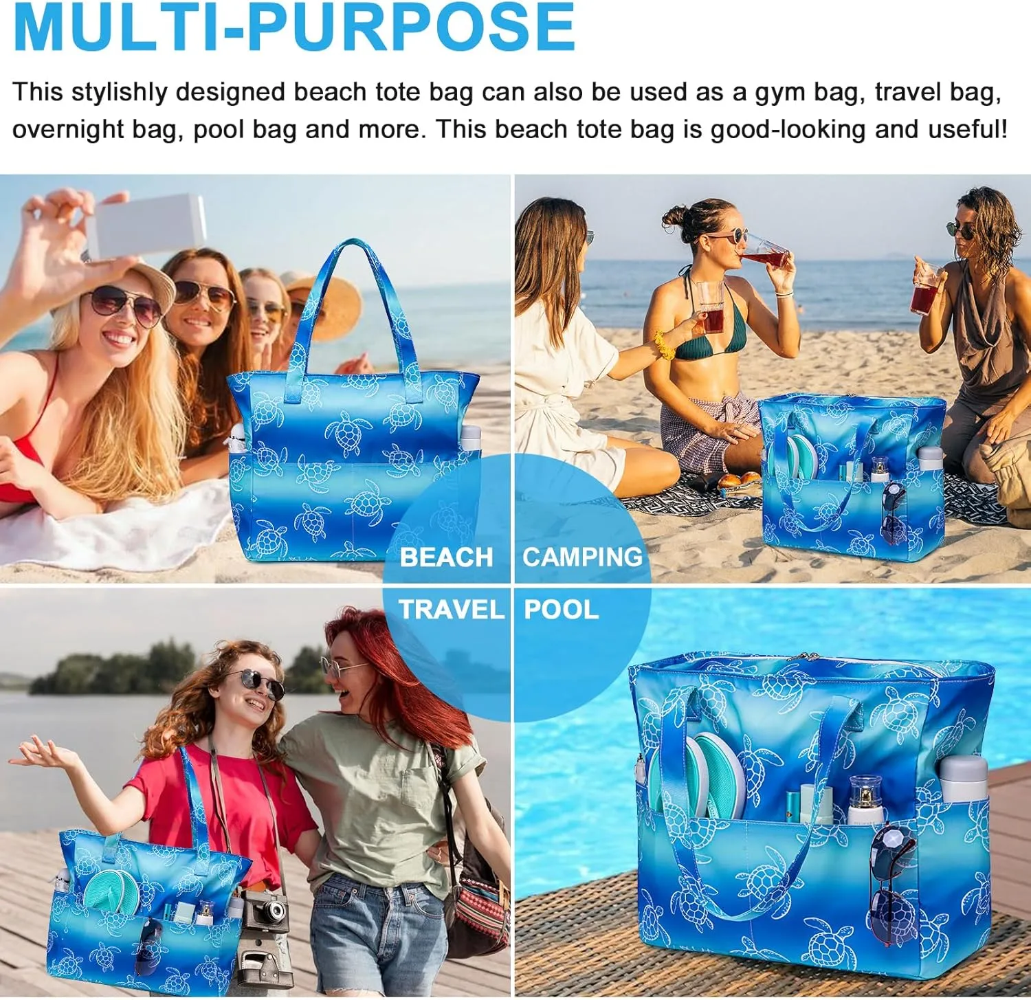 Waterproof Beach Tote Pool Bags for Women Ladies Extra Large Gym Tote Carry On Bag With Wet Compartment for Weekender Travel