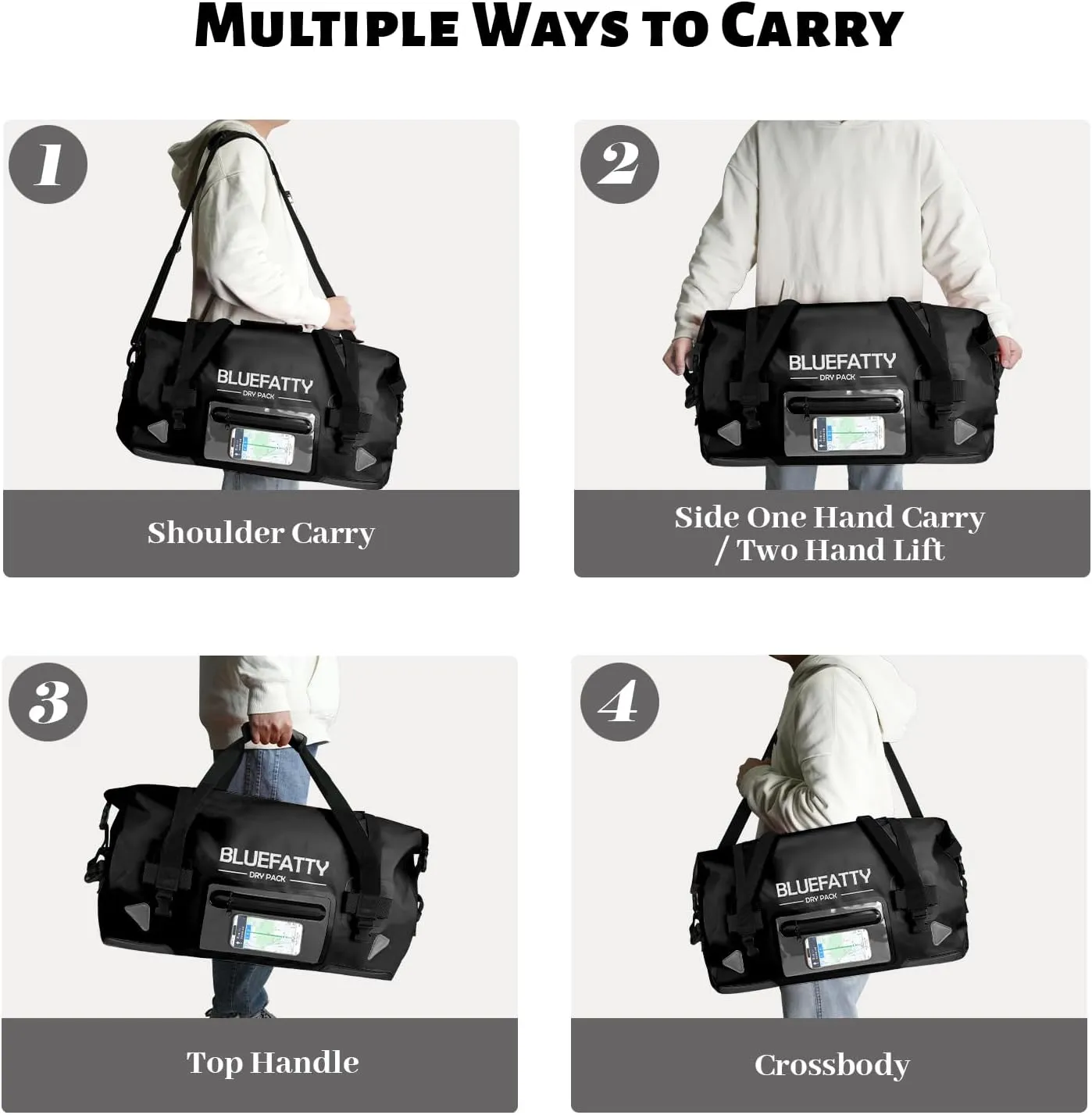 Waterproof Motorcycle Duffel Bag Roll Top Dry Duffel Bag with Quick-fixed Straps for Rafting, Boating, Kayaking, Travel, 50L(Black)