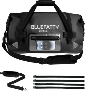 Waterproof Motorcycle Duffel Bag Roll Top Dry Duffel Bag with Quick-fixed Straps for Rafting, Boating, Kayaking, Travel, 50L(Black)