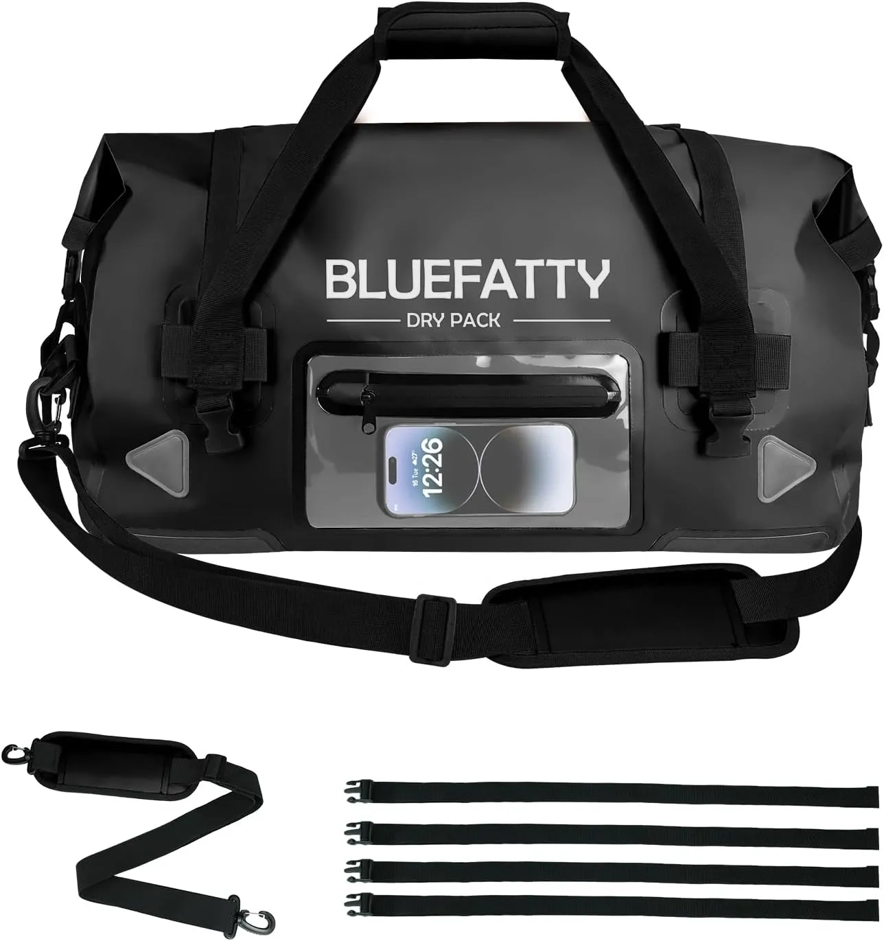 Waterproof Motorcycle Duffel Bag Roll Top Dry Duffel Bag with Quick-fixed Straps for Rafting, Boating, Kayaking, Travel, 50L(Black)