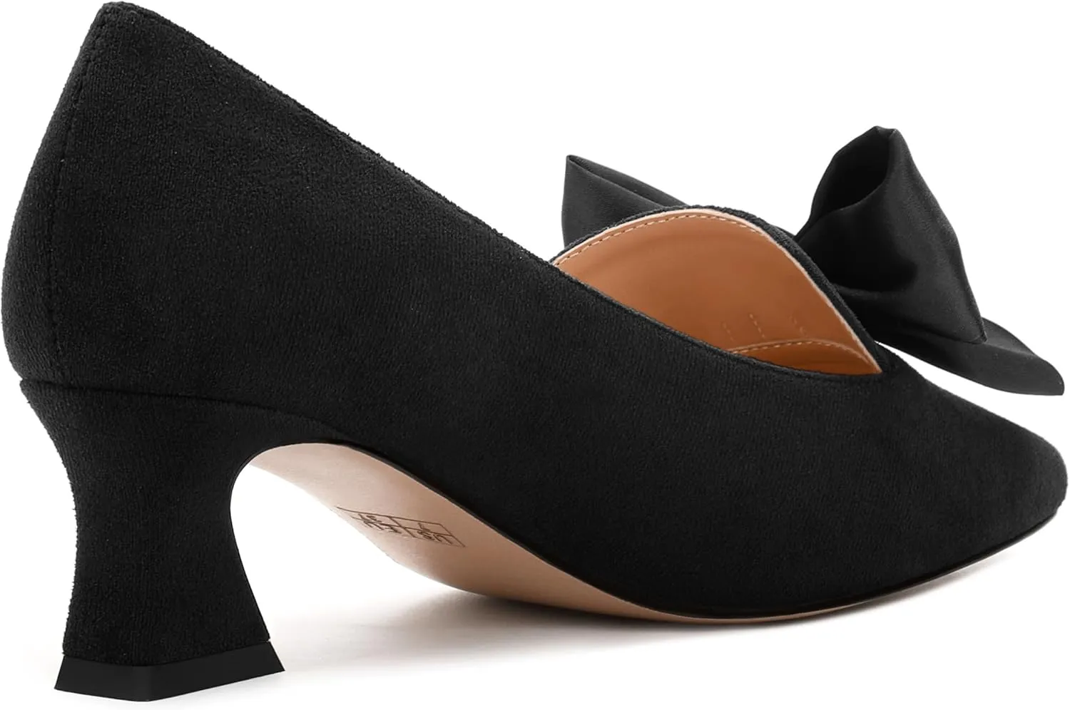 WAYDERNS Womens Bow Solid Bridal Suede Square Toe Slip On Fashion Kitten Low Heel Pumps Shoes 2 Inch