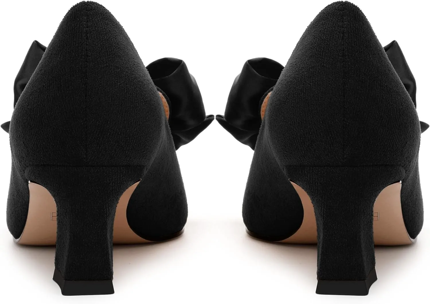 WAYDERNS Womens Bow Solid Bridal Suede Square Toe Slip On Fashion Kitten Low Heel Pumps Shoes 2 Inch