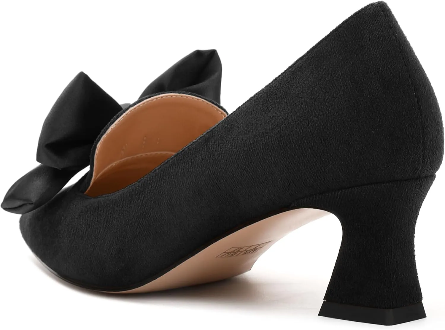 WAYDERNS Womens Bow Solid Bridal Suede Square Toe Slip On Fashion Kitten Low Heel Pumps Shoes 2 Inch
