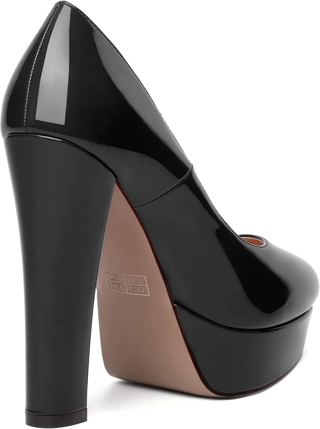 WAYDERNS Womens Round Toe Slip On Casual Platform Wedding Patent Block High Heel Pumps Shoes 5 Inch