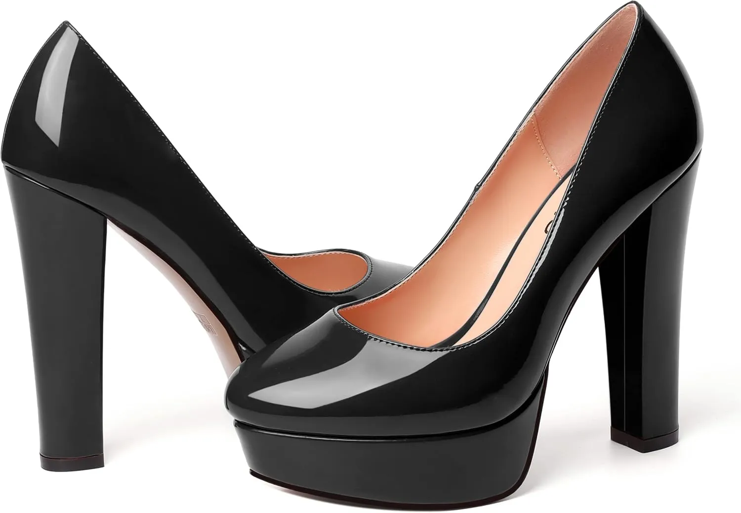 WAYDERNS Womens Round Toe Slip On Casual Platform Wedding Patent Block High Heel Pumps Shoes 5 Inch