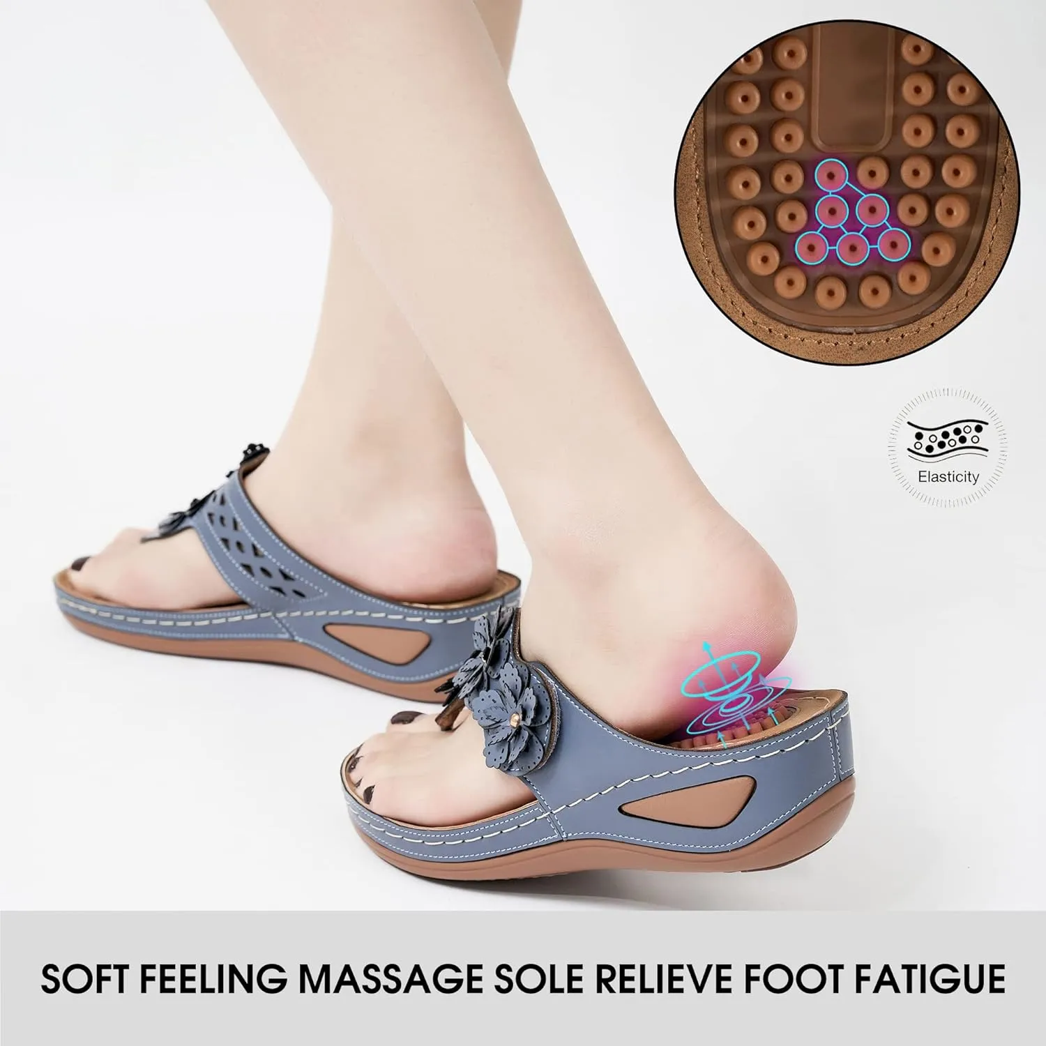 Wedge Sandals for Women Flip-Flops: Adjustable Hook Loop Causal Flower Summer Womens Sandals Comfortable Cushion Women's Flip Flops