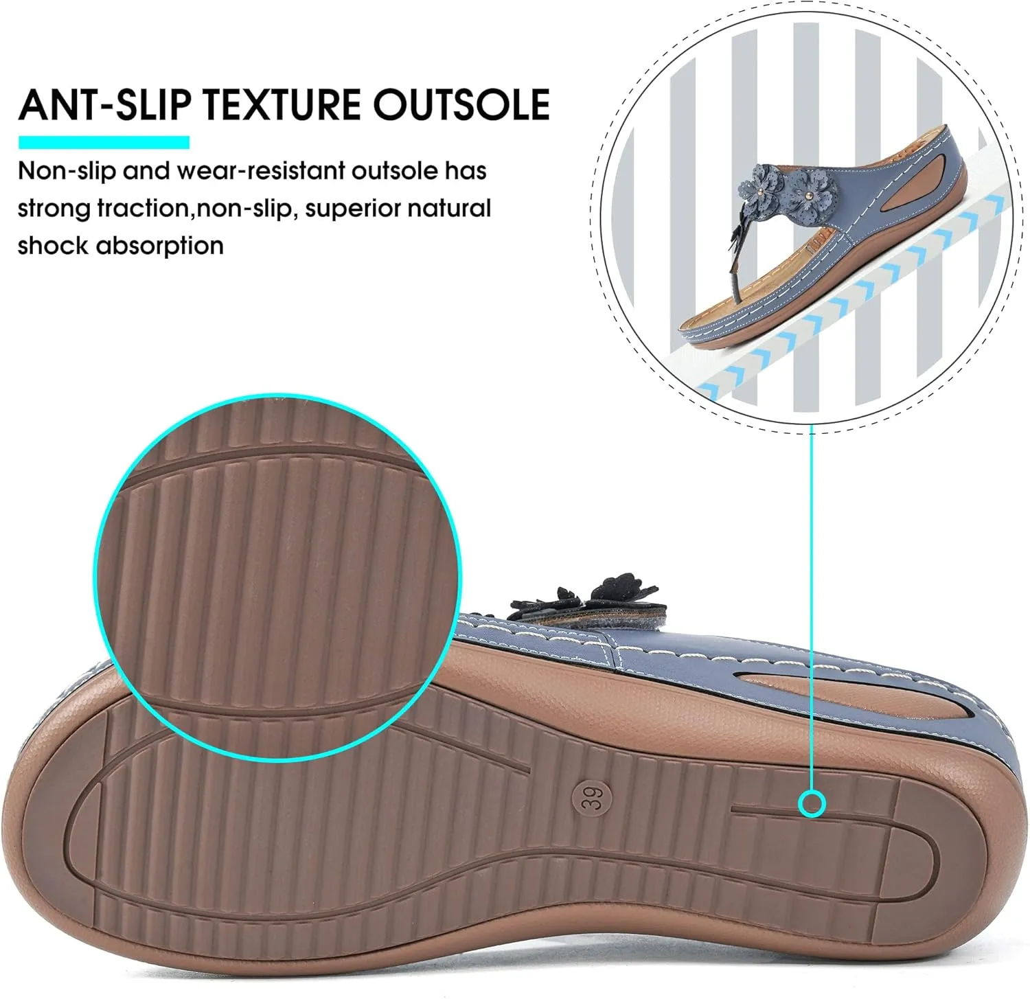 Wedge Sandals for Women Flip-Flops: Adjustable Hook Loop Causal Flower Summer Womens Sandals Comfortable Cushion Women's Flip Flops