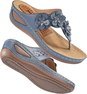 Wedge Sandals for Women Flip-Flops: Adjustable Hook Loop Causal Flower Summer Womens Sandals Comfortable Cushion Women's Flip Flops