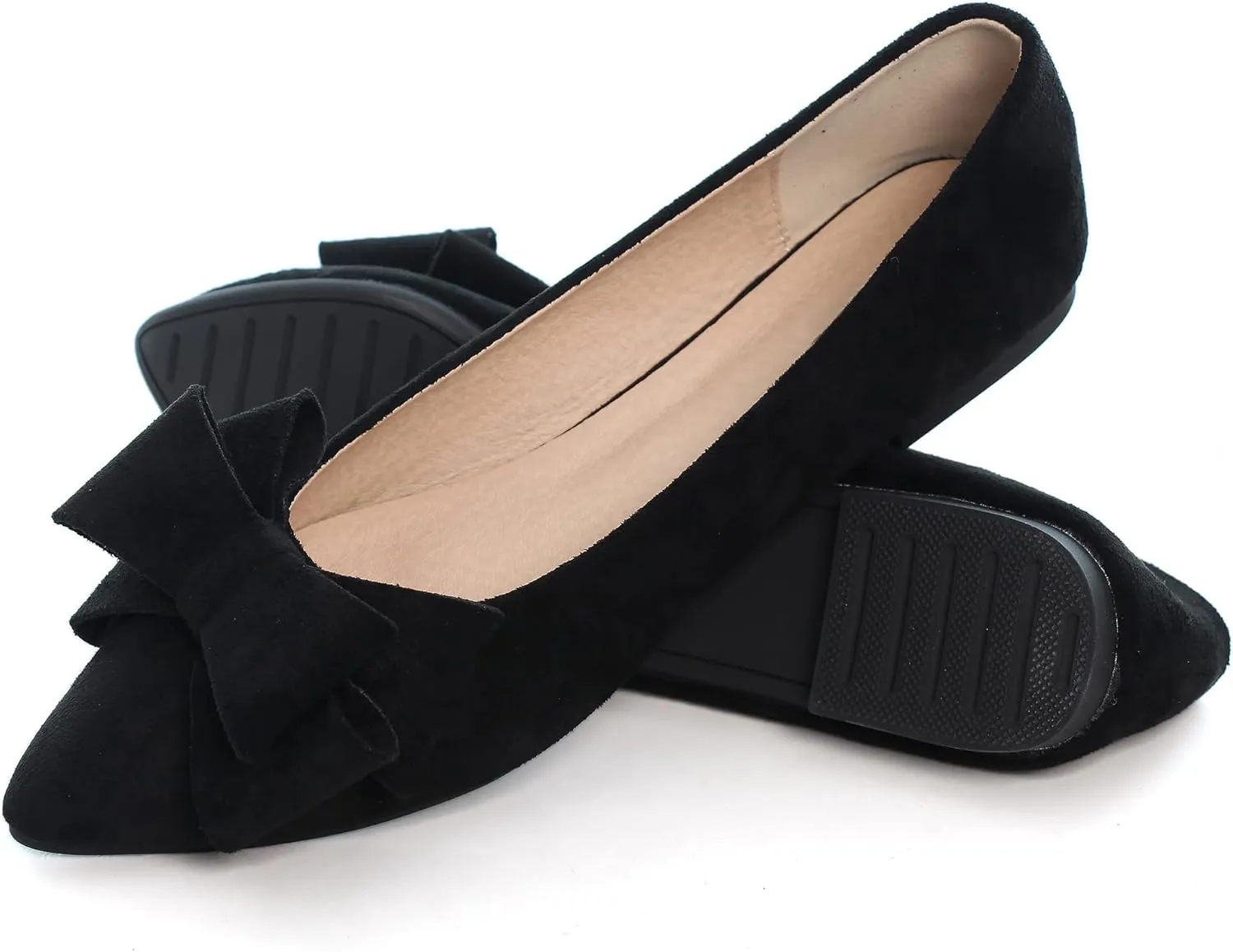 WENJIAZHIZHI Flat Dress Shoes Women Comfortable Ballet Flats Slip On Pearls Knot Dressy Shoes Pointed Toe