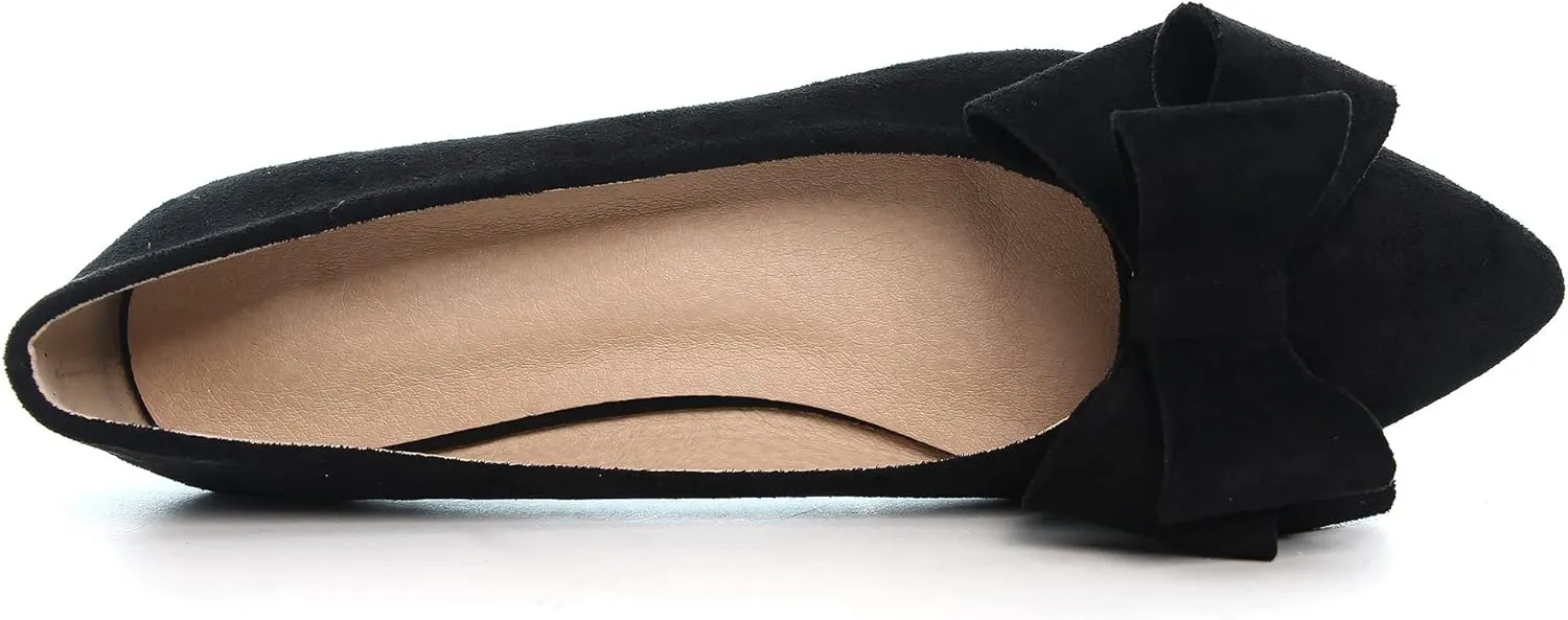 WENJIAZHIZHI Flat Dress Shoes Women Comfortable Ballet Flats Slip On Pearls Knot Dressy Shoes Pointed Toe