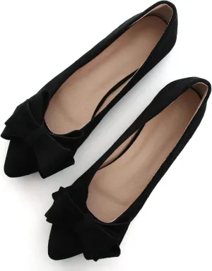 WENJIAZHIZHI Flat Dress Shoes Women Comfortable Ballet Flats Slip On Pearls Knot Dressy Shoes Pointed Toe