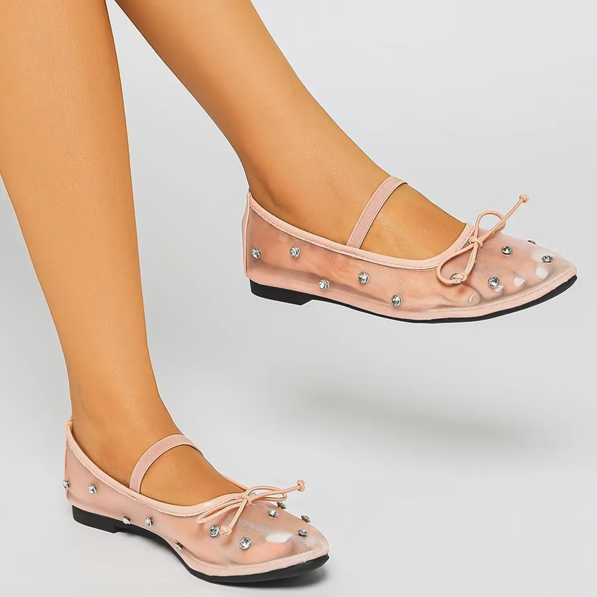 WENJIAZHIZHI Mesh Ballet Flats for Women Buckle Strap Comfy Breathable Shoes Casual Ballerina Shoes