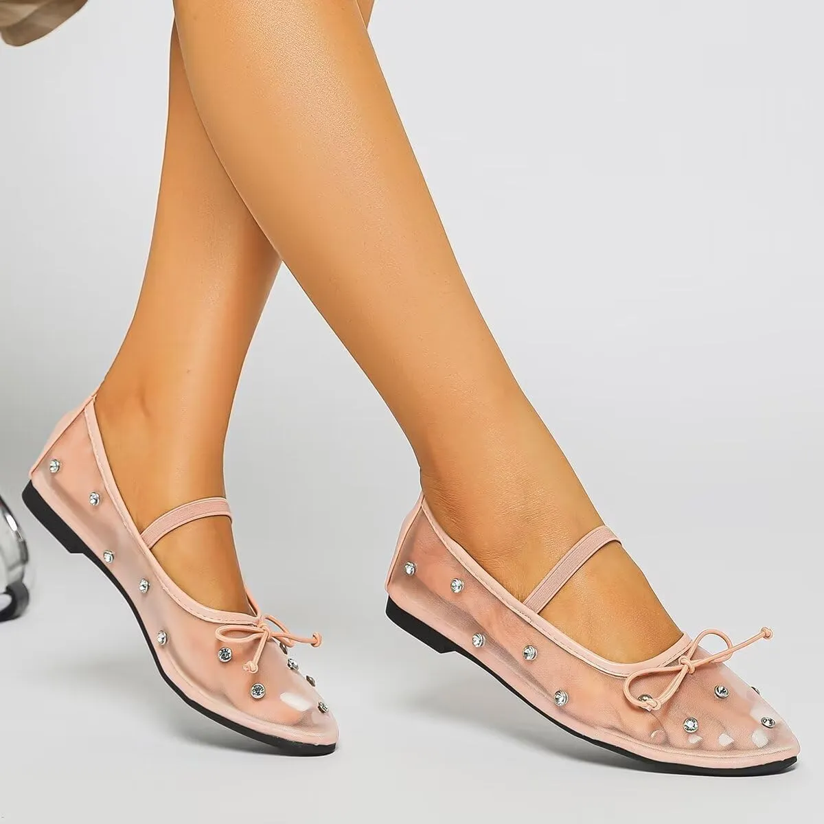 WENJIAZHIZHI Mesh Ballet Flats for Women Buckle Strap Comfy Breathable Shoes Casual Ballerina Shoes