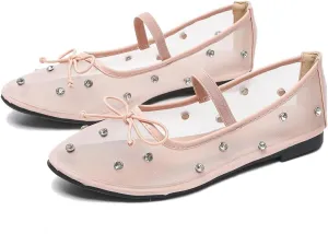 WENJIAZHIZHI Mesh Ballet Flats for Women Buckle Strap Comfy Breathable Shoes Casual Ballerina Shoes
