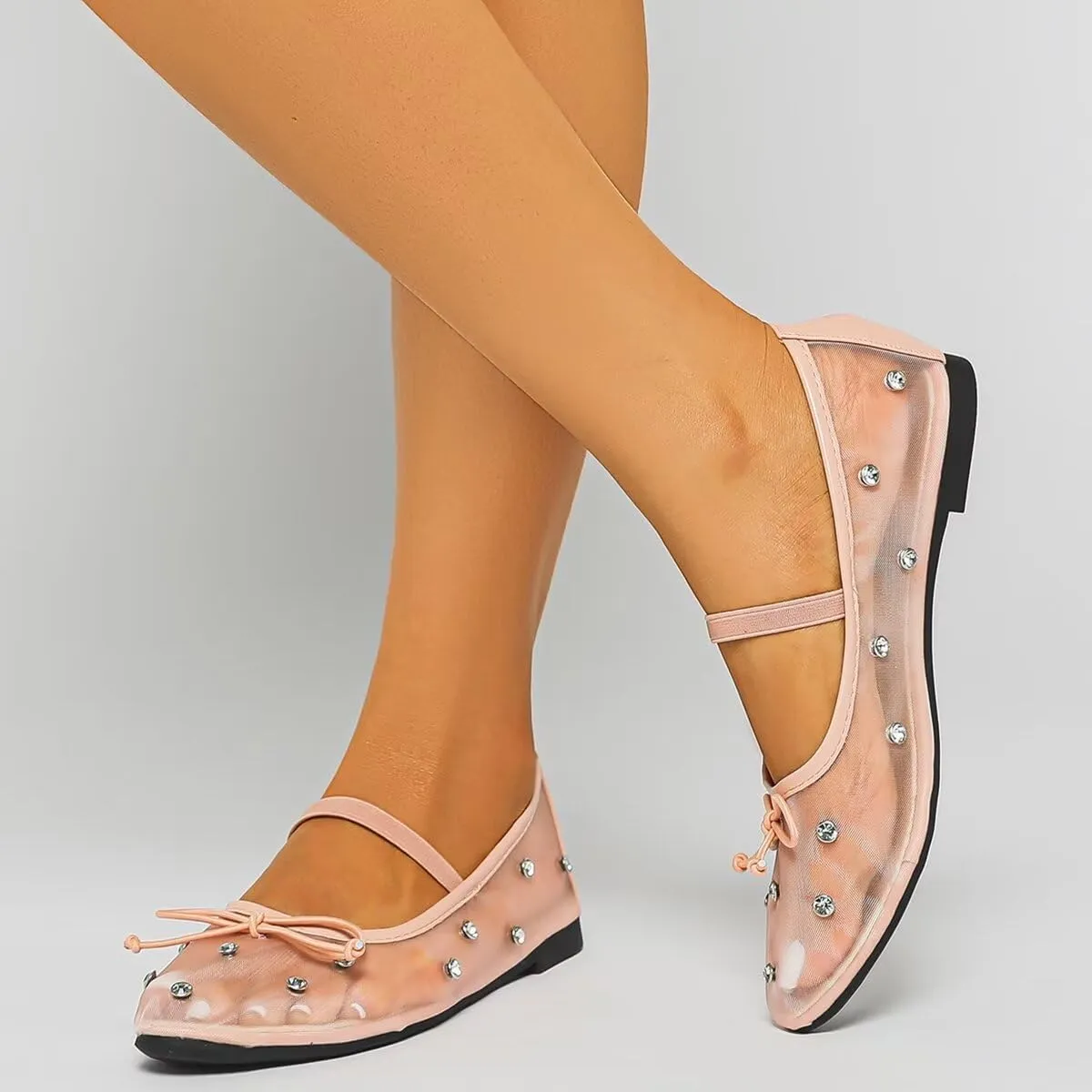 WENJIAZHIZHI Mesh Ballet Flats for Women Buckle Strap Comfy Breathable Shoes Casual Ballerina Shoes
