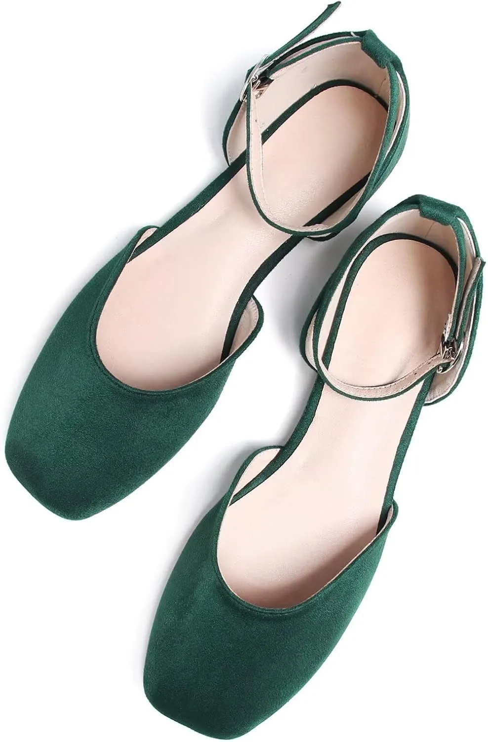 WENJIAZHIZHI Women Square Toe Ankle Buckle Flat Sandals All-Match Comfortable Dressy Wedding Ballets Flats