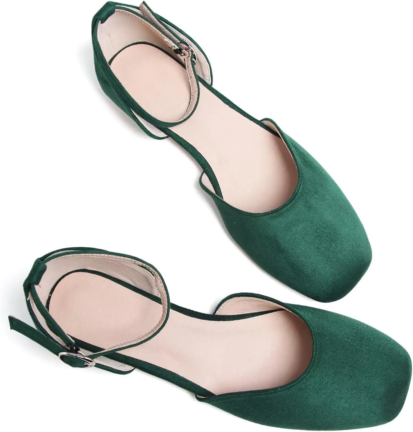 WENJIAZHIZHI Women Square Toe Ankle Buckle Flat Sandals All-Match Comfortable Dressy Wedding Ballets Flats