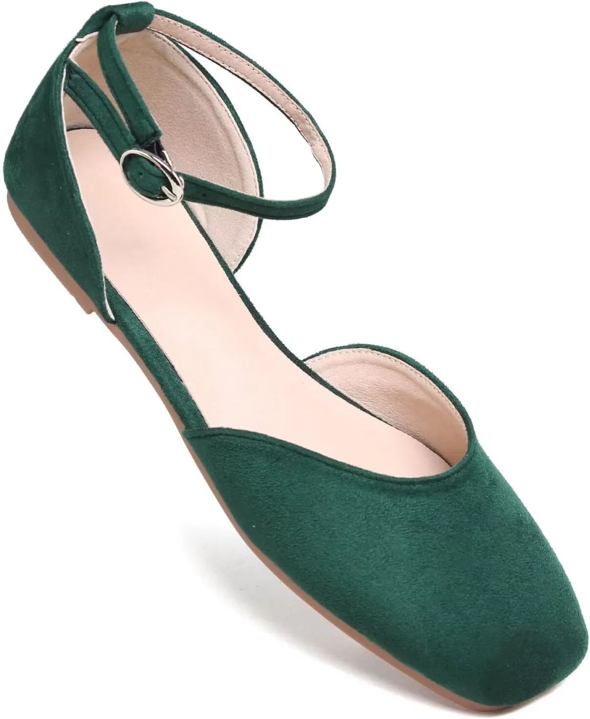 WENJIAZHIZHI Women Square Toe Ankle Buckle Flat Sandals All-Match Comfortable Dressy Wedding Ballets Flats