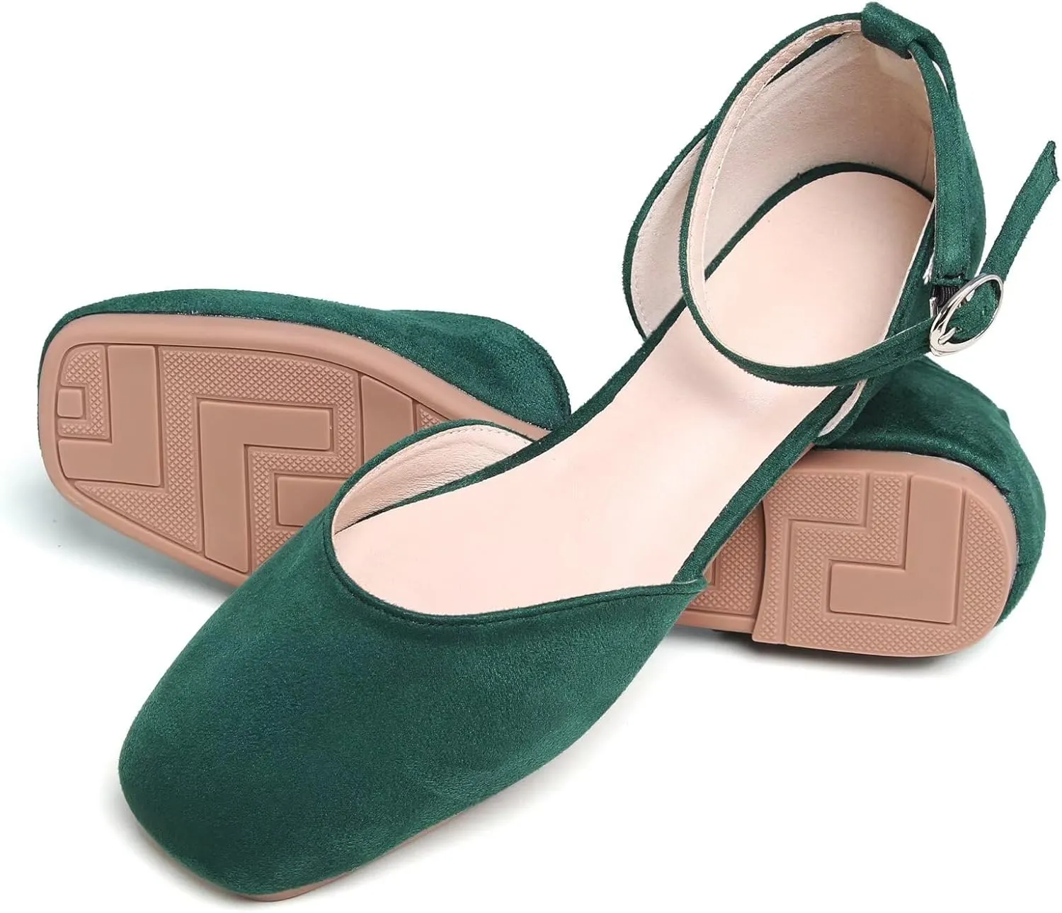 WENJIAZHIZHI Women Square Toe Ankle Buckle Flat Sandals All-Match Comfortable Dressy Wedding Ballets Flats
