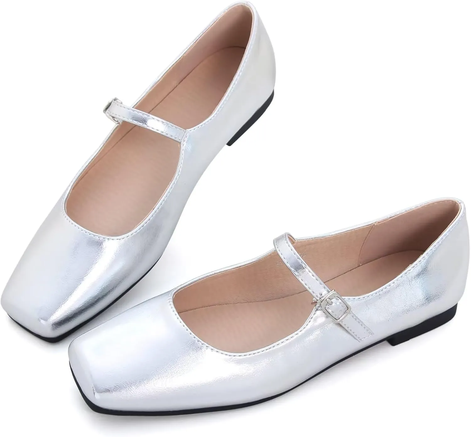 WENJIAZHIZHI Womens Square Toe Ballet Flats Comfortable Mary Jane Shoes Dressy Casual Slip-On Ballerina Walking Flat Shoes
