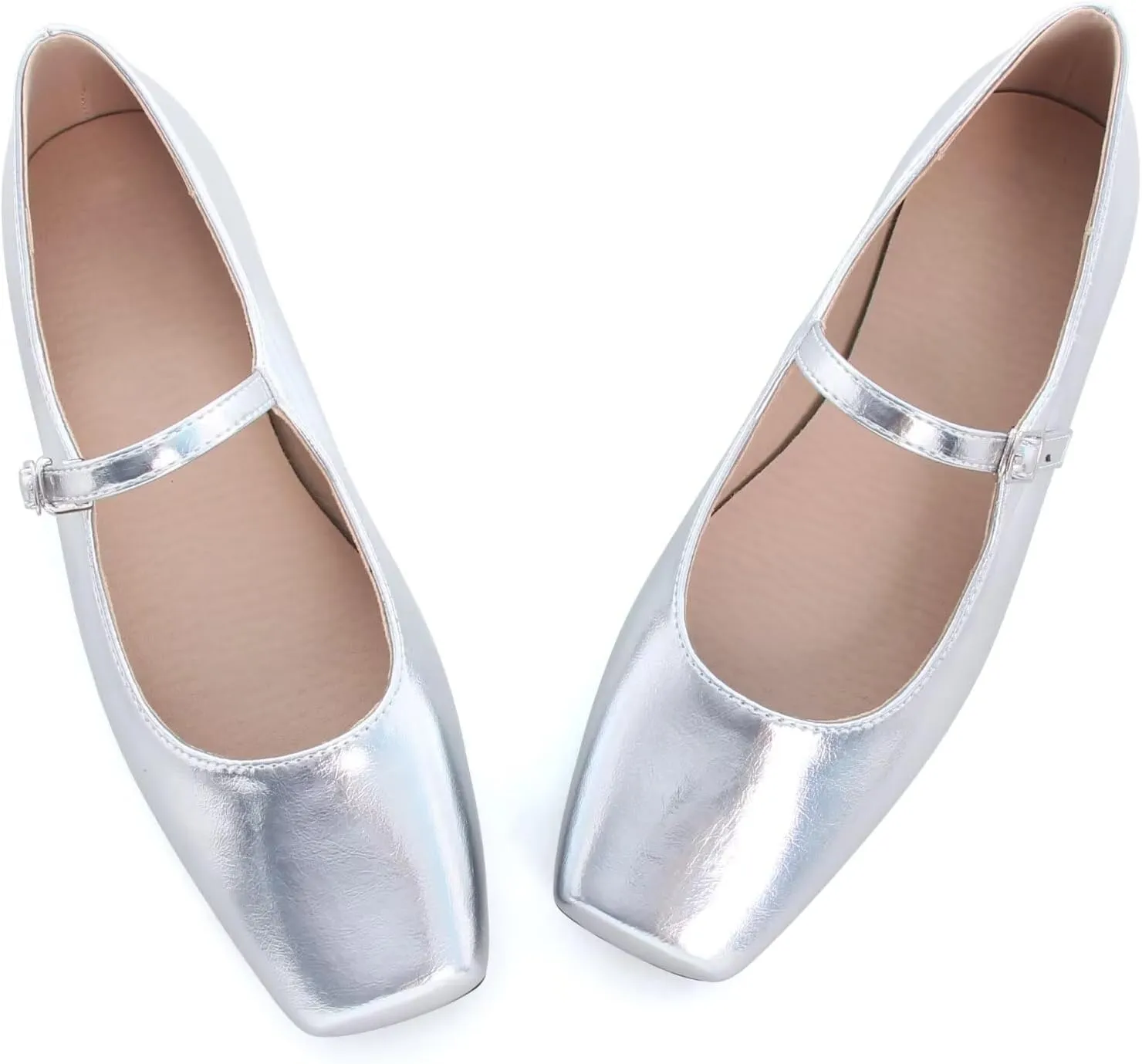 WENJIAZHIZHI Womens Square Toe Ballet Flats Comfortable Mary Jane Shoes Dressy Casual Slip-On Ballerina Walking Flat Shoes