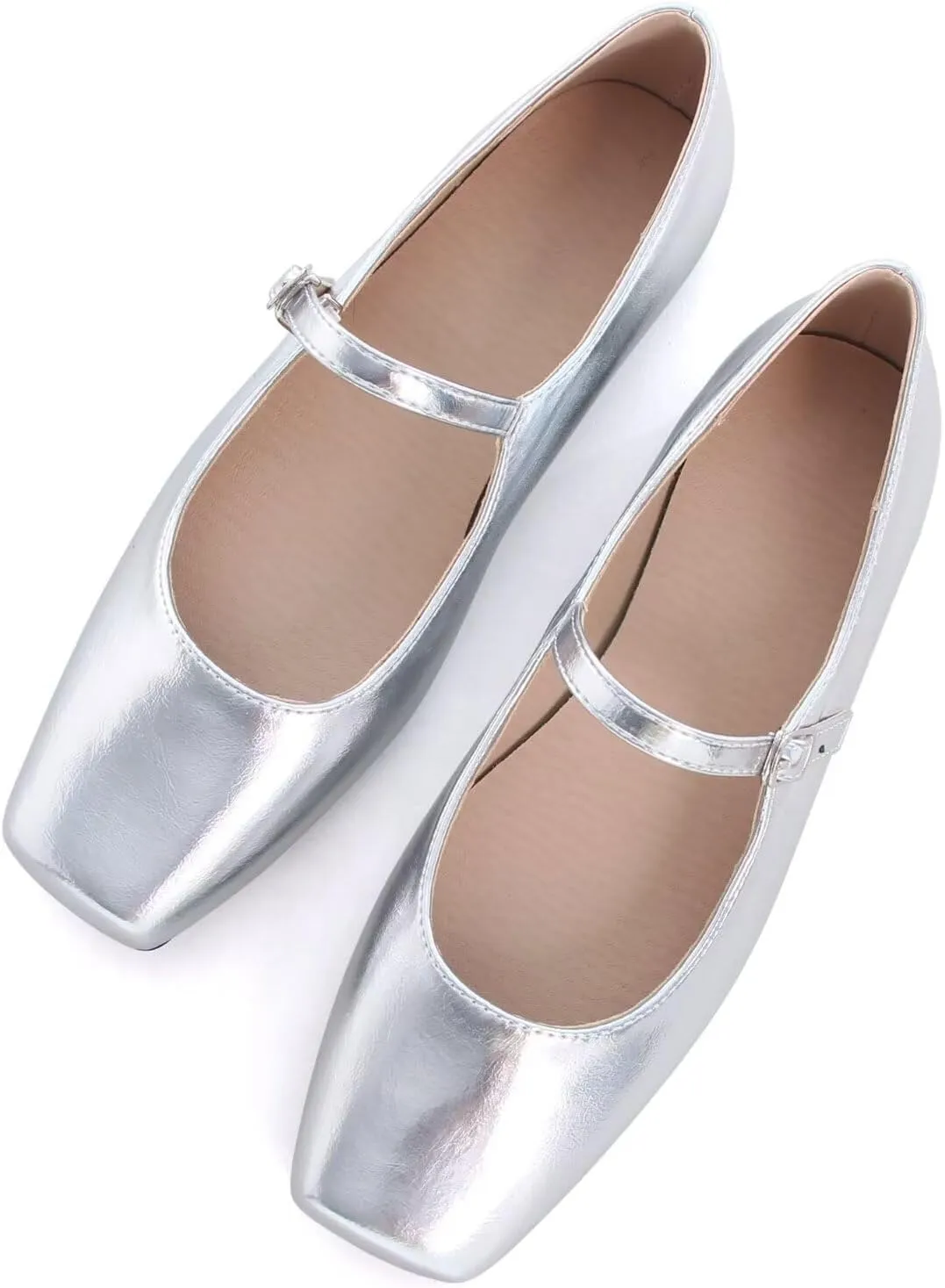 WENJIAZHIZHI Womens Square Toe Ballet Flats Comfortable Mary Jane Shoes Dressy Casual Slip-On Ballerina Walking Flat Shoes