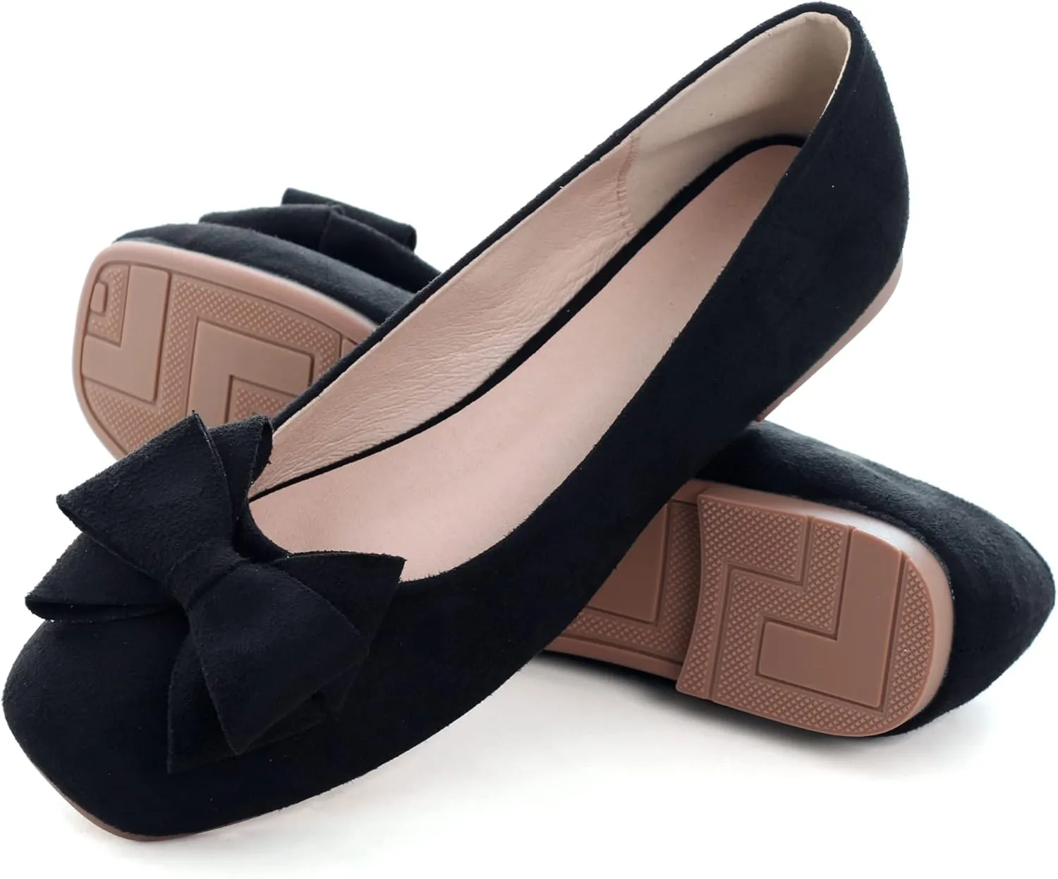 WENJIAZHIZHI Women's Square Toe Bowknot Ballet Flats Comfortable Slip-On Casual Loafers Walking Flat Dress Shoes