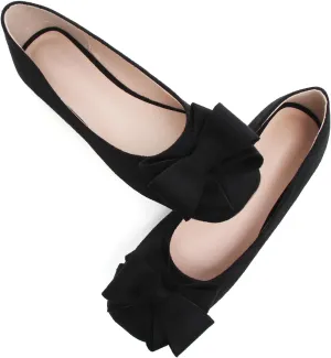 WENJIAZHIZHI Women's Square Toe Bowknot Ballet Flats Comfortable Slip-On Casual Loafers Walking Flat Dress Shoes