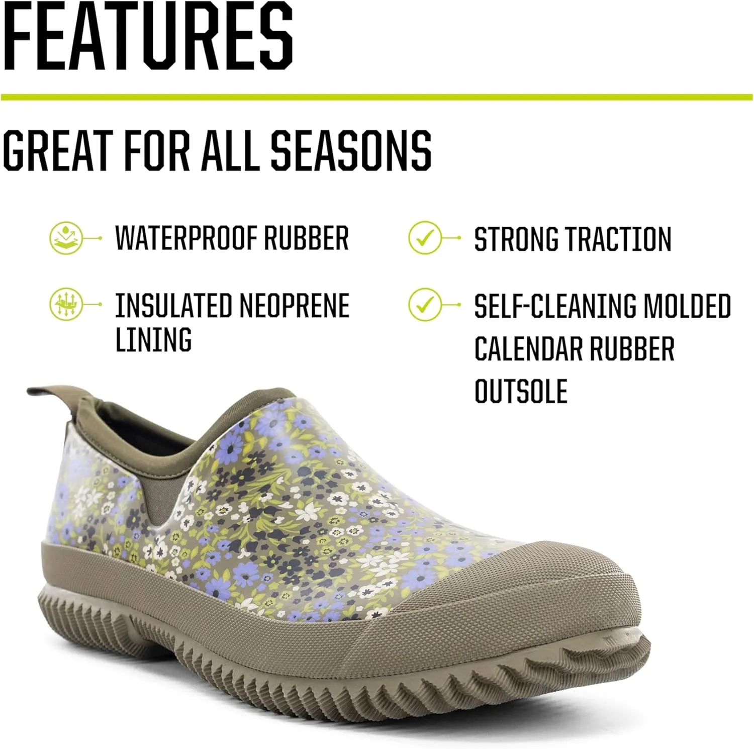 Western Chief Womens Neoprene Slip On Shoes Waterproof Rubber, Insulated Lining, Self Cleaning Outsole, Comfortable Memory Foam Insole, Easy Pull On Loops