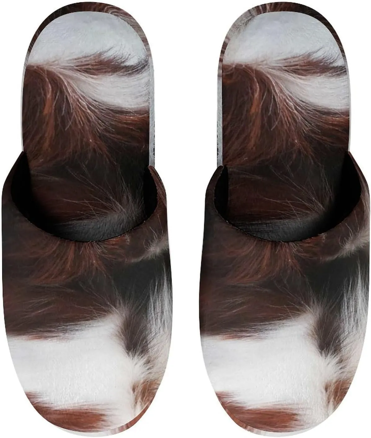 White Cowhide with Black And Brown Spots Women's House Slippers Soft Cotton Indoor Slip-On Slippers