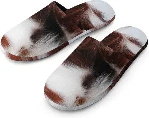 White Cowhide with Black And Brown Spots Women's House Slippers Soft Cotton Indoor Slip-On Slippers