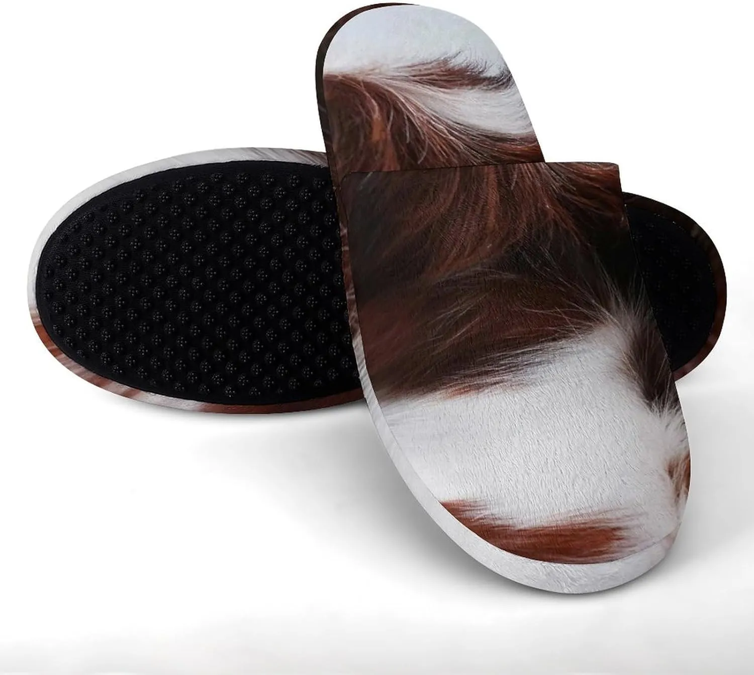 White Cowhide with Black And Brown Spots Women's House Slippers Soft Cotton Indoor Slip-On Slippers