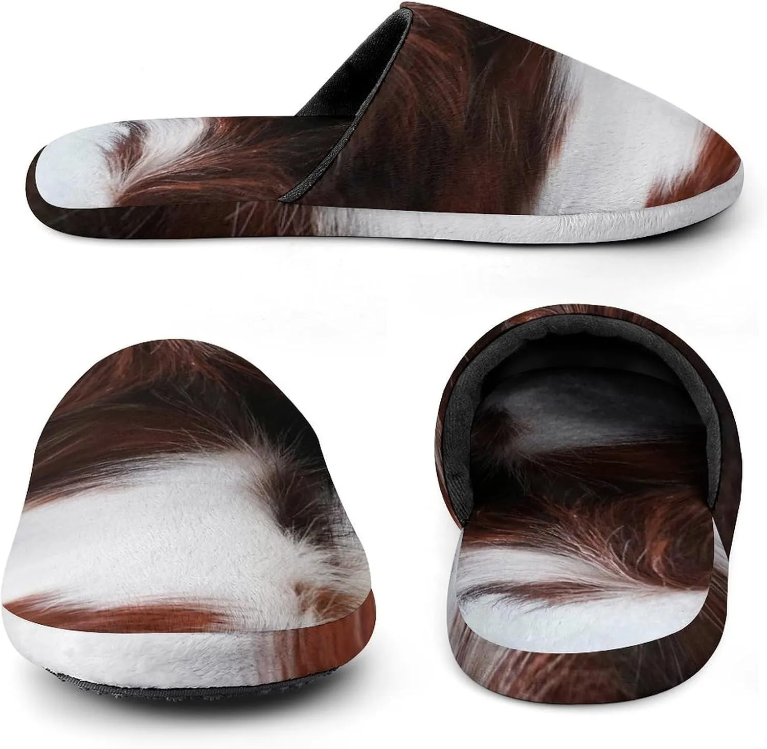 White Cowhide with Black And Brown Spots Women's House Slippers Soft Cotton Indoor Slip-On Slippers
