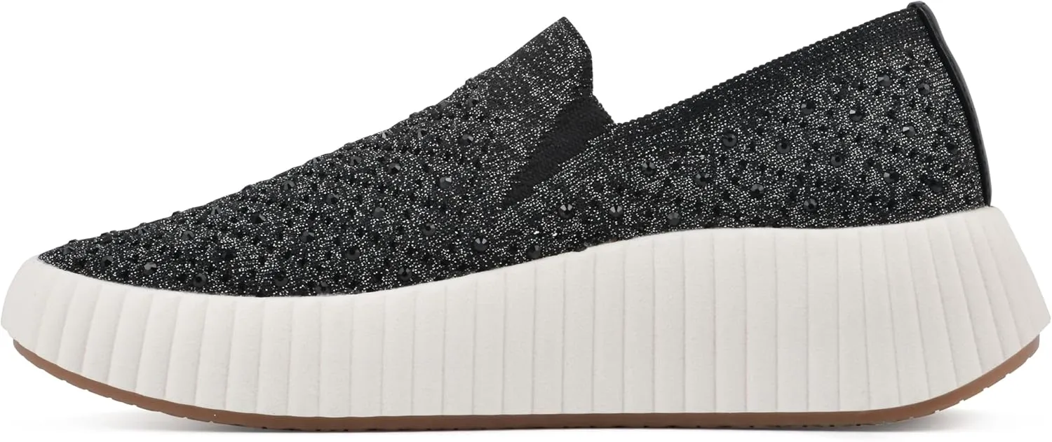 WHITE MOUNTAIN Women's Dyles Rhinestoned Woven Knit Sneaker