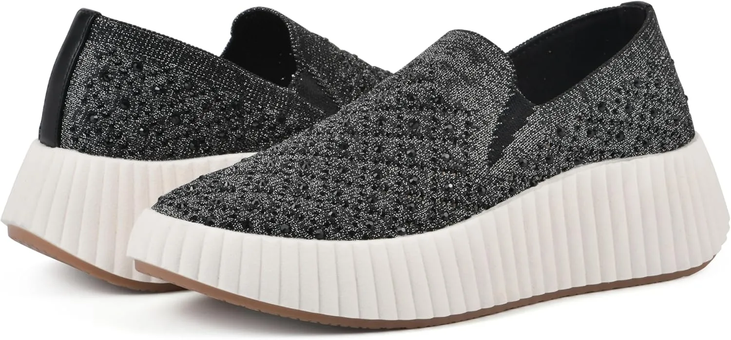 WHITE MOUNTAIN Women's Dyles Rhinestoned Woven Knit Sneaker