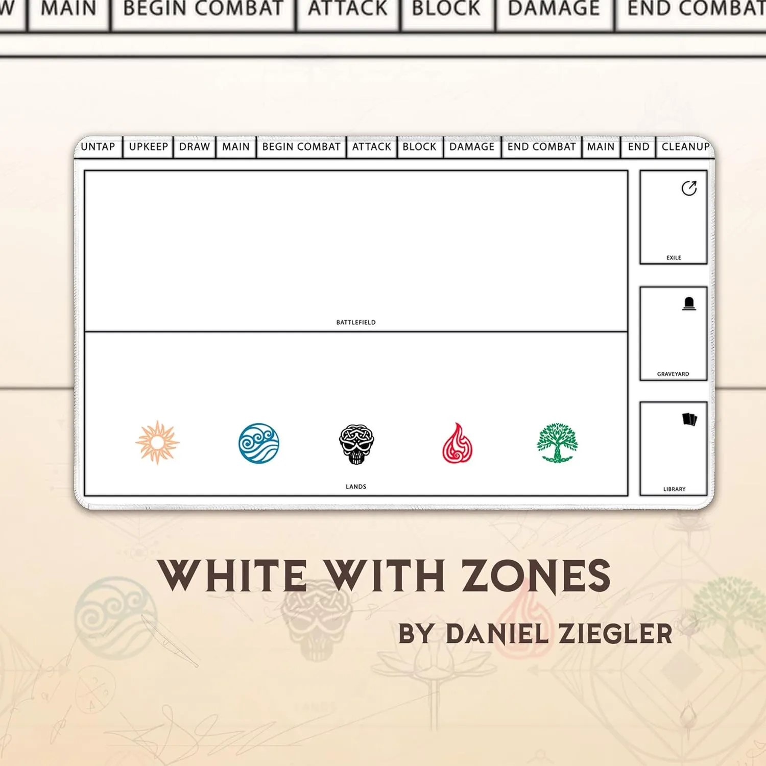White Playmat with Zones (Stitched) - MTG Playmat - Compatible with Magic The Gathering Playmat - Play MTG, YuGiOh, TCG - Original Play Mat Art Designs & Accessories
