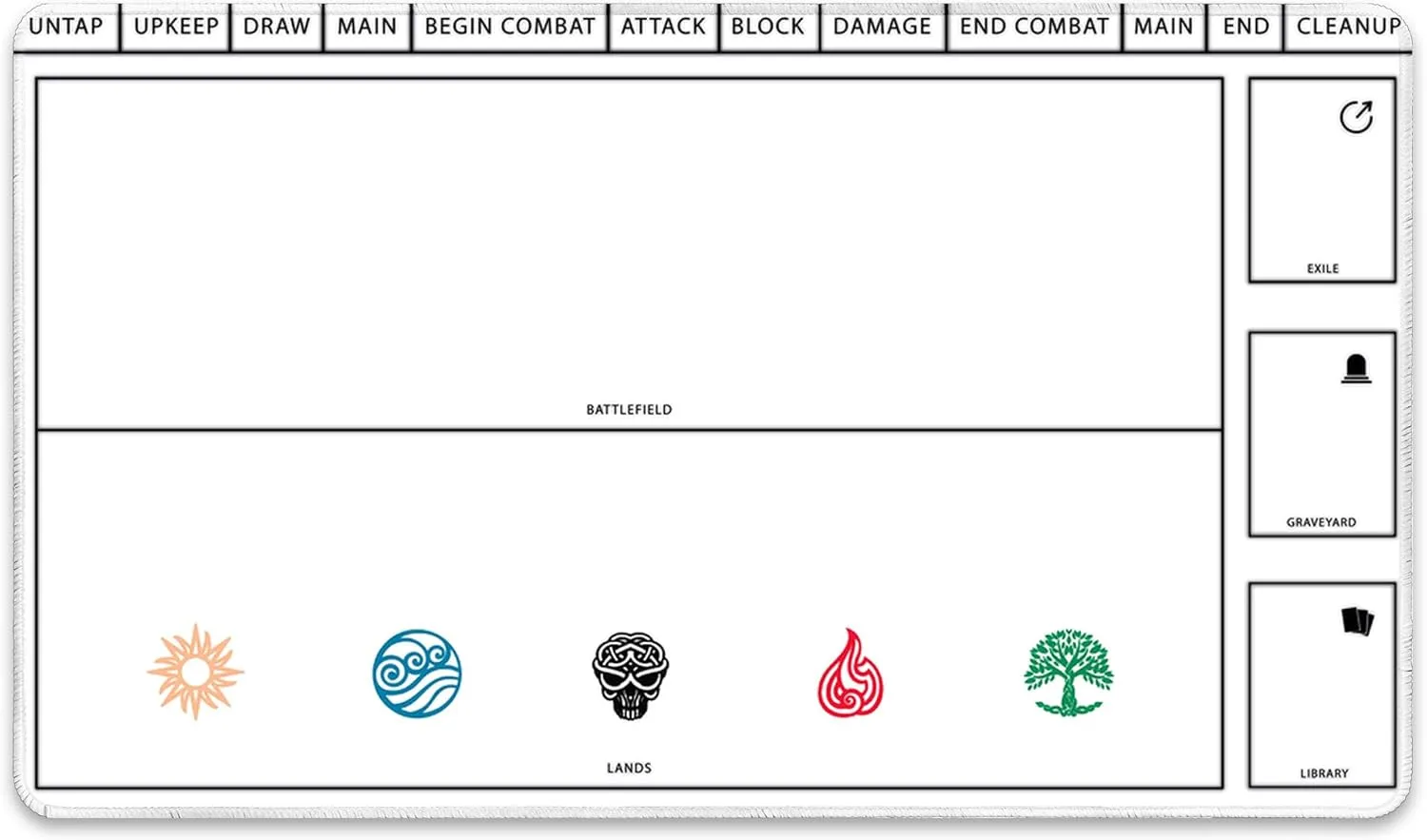 White Playmat with Zones (Stitched) - MTG Playmat - Compatible with Magic The Gathering Playmat - Play MTG, YuGiOh, TCG - Original Play Mat Art Designs & Accessories