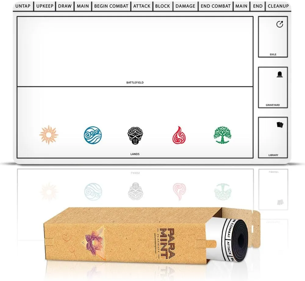White Playmat with Zones (Stitched) - MTG Playmat - Compatible with Magic The Gathering Playmat - Play MTG, YuGiOh, TCG - Original Play Mat Art Designs & Accessories