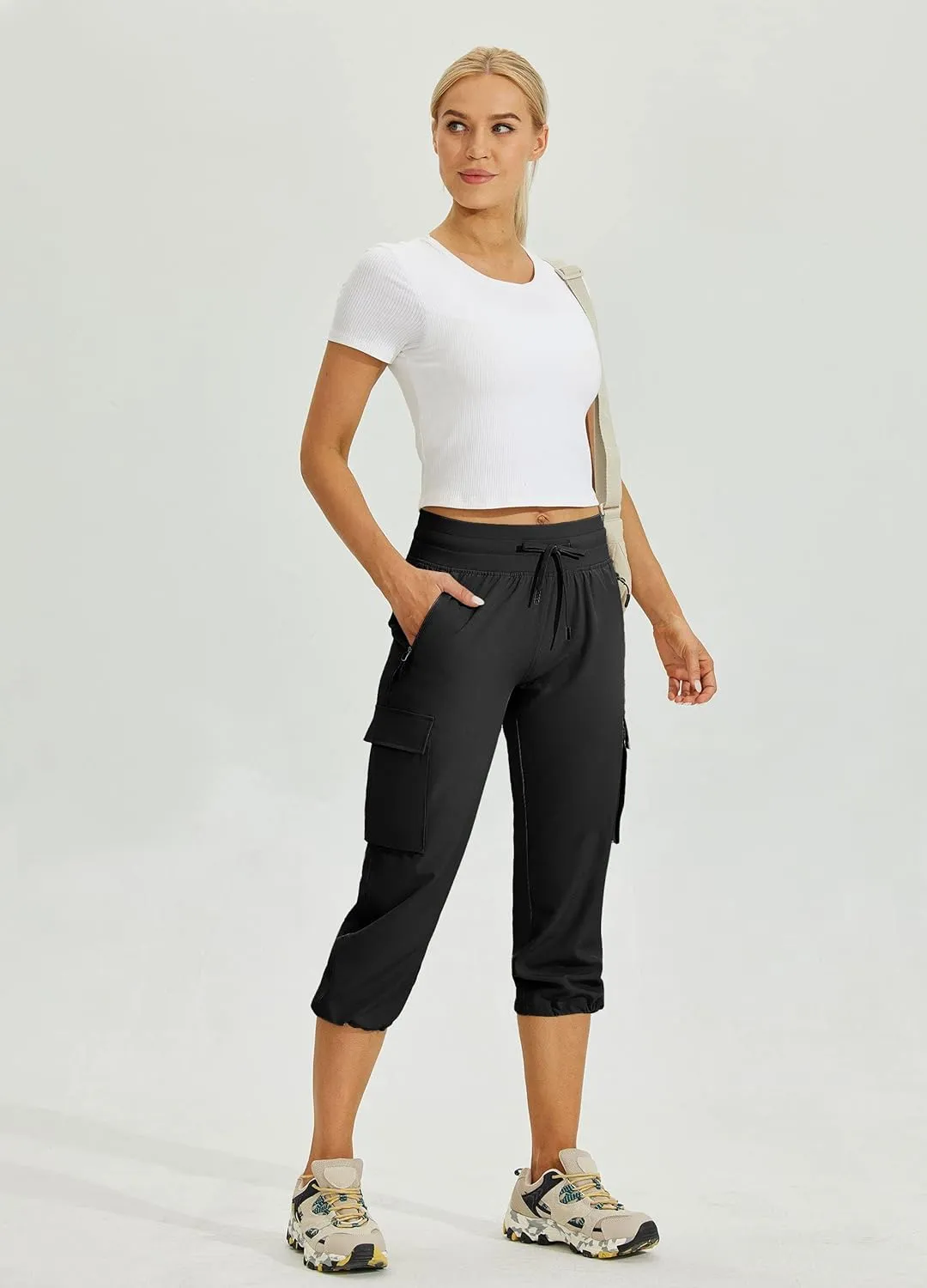 Willit Women's Cargo Capris Hiking Joggers Pants with Pockets Quick Dry Lightweight Outdoor Casual