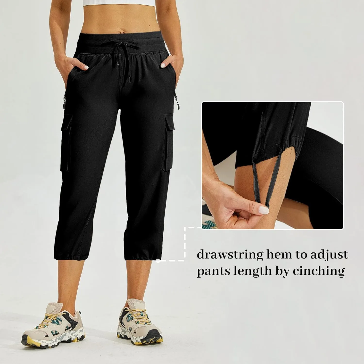 Willit Women's Cargo Capris Hiking Joggers Pants with Pockets Quick Dry Lightweight Outdoor Casual