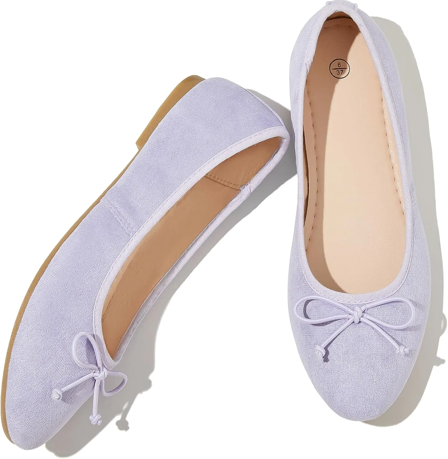 Witwatia Women's Flat Dress Shoes Comfortable Black Ballet Shoes Casual Slip On Dress Shoes Suede Round Toe Flats with Bow