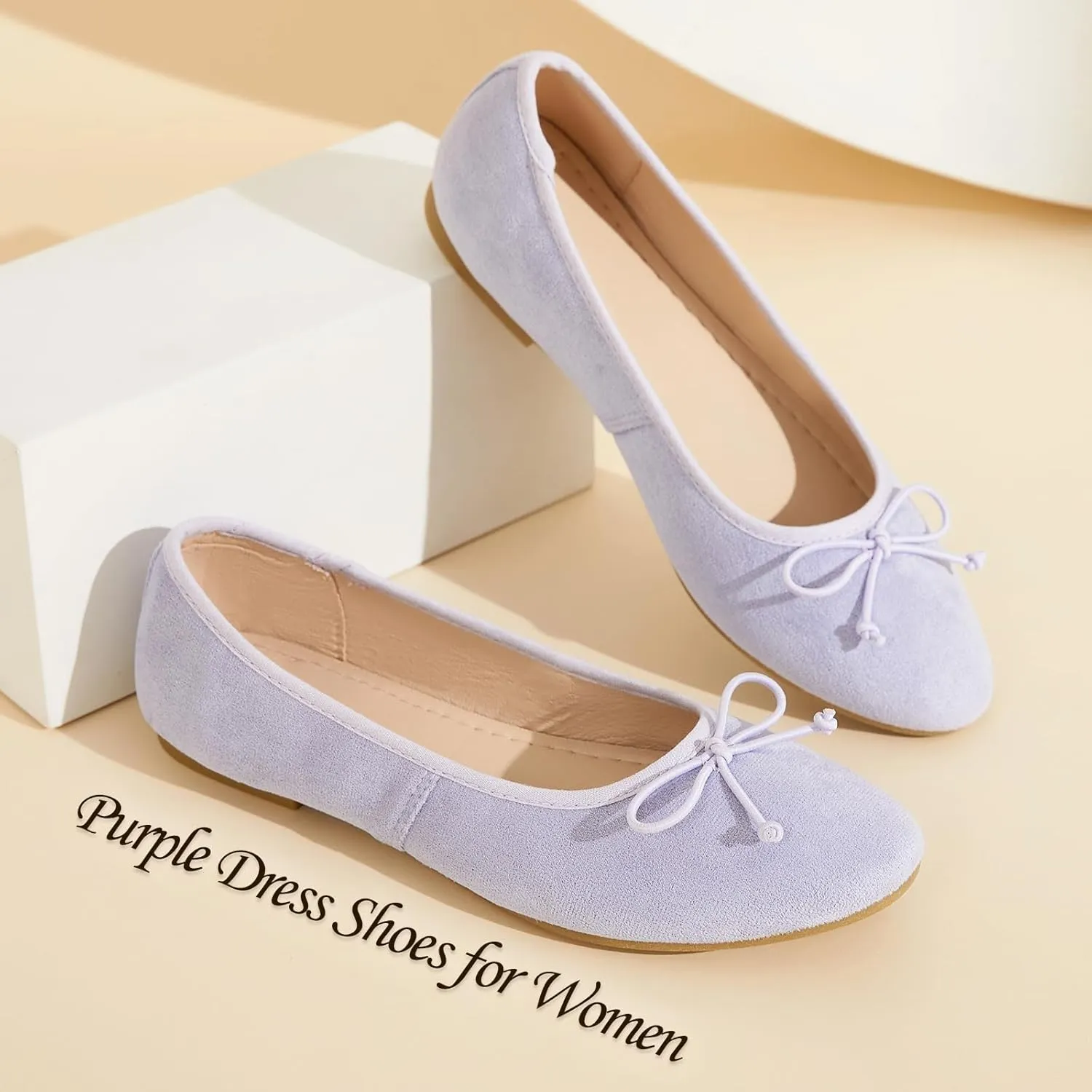 Witwatia Women's Flat Dress Shoes Comfortable Black Ballet Shoes Casual Slip On Dress Shoes Suede Round Toe Flats with Bow