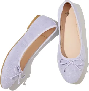 Witwatia Women's Flat Dress Shoes Comfortable Black Ballet Shoes Casual Slip On Dress Shoes Suede Round Toe Flats with Bow