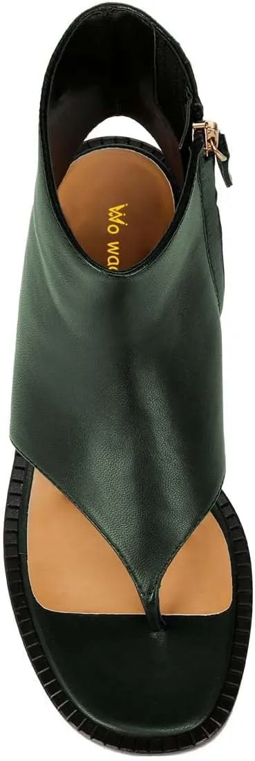 Women Ankle Sandals Boots Chunky Low Heels Flip Flop Open Toe Side Zippers Shoe Shopping Party Prom Size 4-16 US