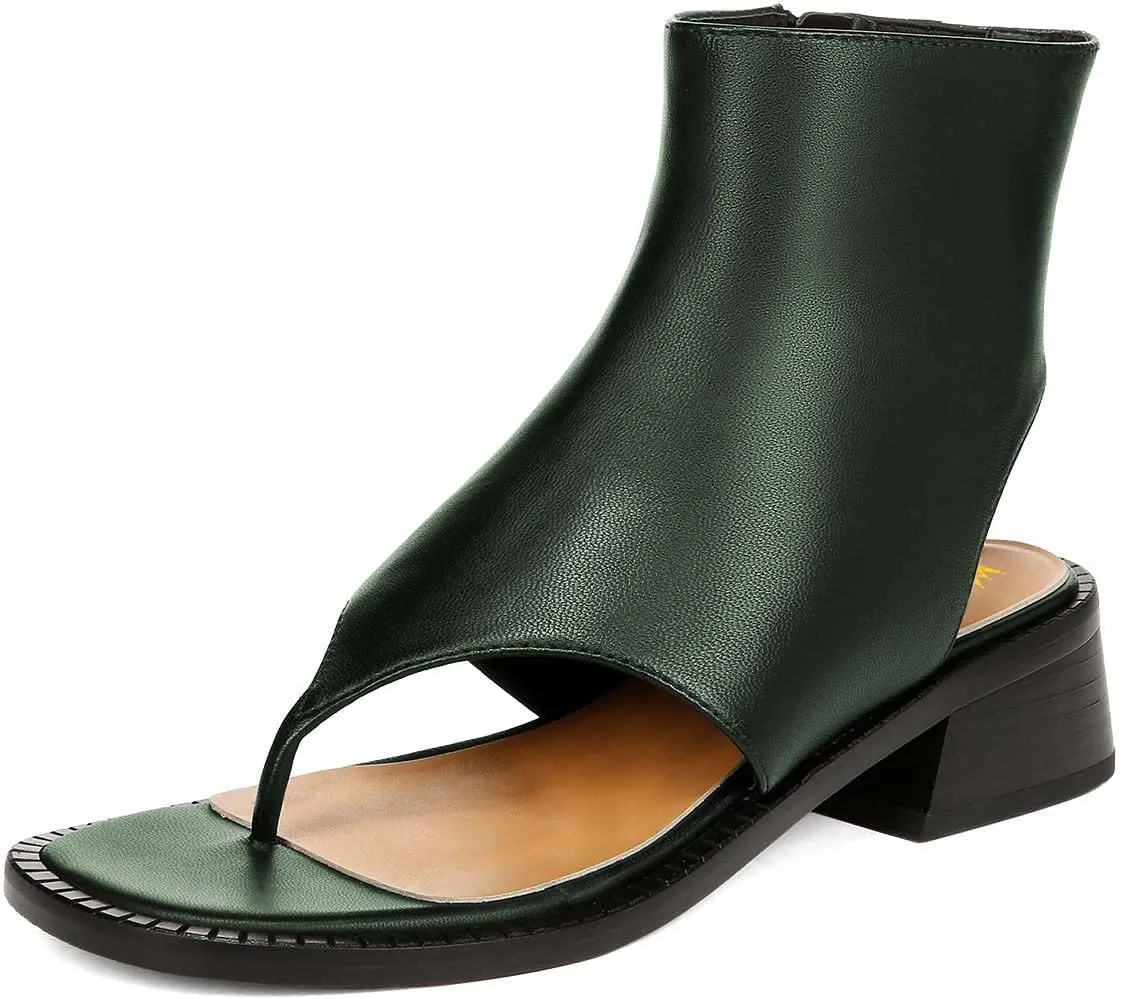 Women Ankle Sandals Boots Chunky Low Heels Flip Flop Open Toe Side Zippers Shoe Shopping Party Prom Size 4-16 US