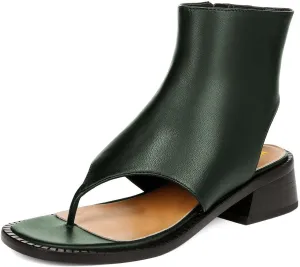 Women Ankle Sandals Boots Chunky Low Heels Flip Flop Open Toe Side Zippers Shoe Shopping Party Prom Size 4-16 US