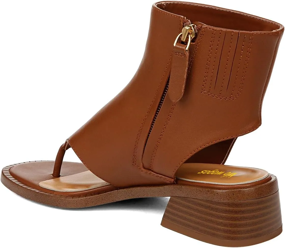 Women Ankle Sandals Boots Chunky Low Heels Flip Flop Open Toe Side Zippers Shoe Shopping Party Prom Size 4-16 US