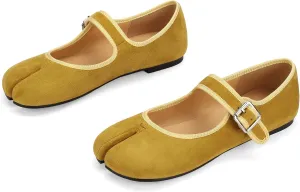 Women Fashion Buckle Strap Casual Flats Ballerina Ninja Cozy Dress Shoes Mary Jane Moccasins Ballet Faux Leather Split Toe Shoes