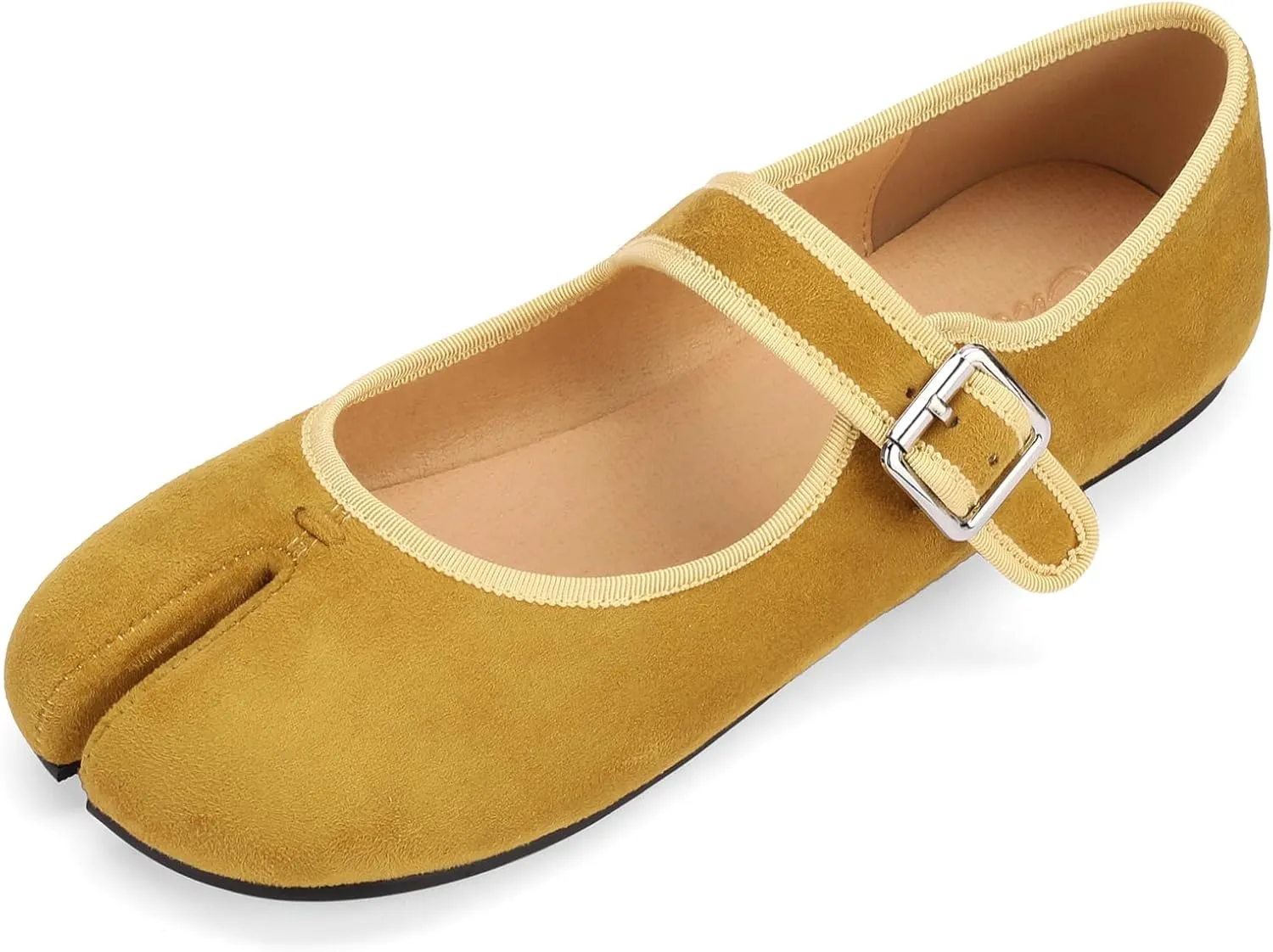 Women Fashion Buckle Strap Casual Flats Ballerina Ninja Cozy Dress Shoes Mary Jane Moccasins Ballet Faux Leather Split Toe Shoes