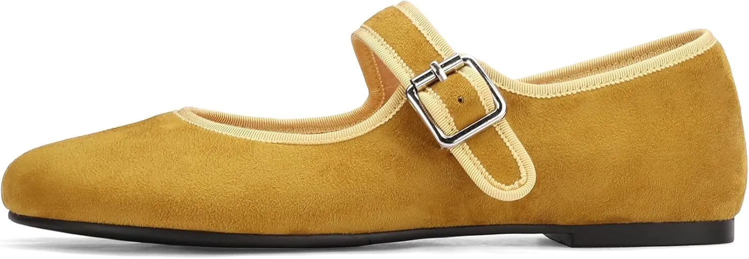 Women Fashion Buckle Strap Casual Flats Ballerina Ninja Cozy Dress Shoes Mary Jane Moccasins Ballet Faux Leather Split Toe Shoes